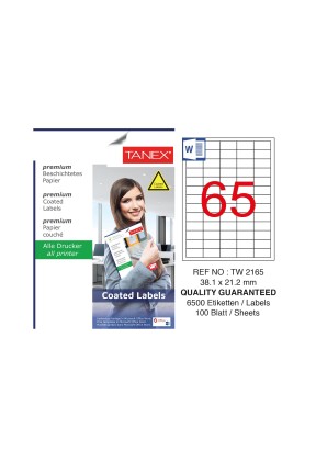 Tanex TW-2165 38.1x21.2mm Kuşe Lazer Etiket 100 Lü Paket