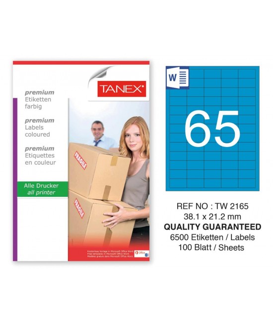 Tanex TW-2165 38,1x21,2mm Mavi Pastel Laser Etiket 100 Lü