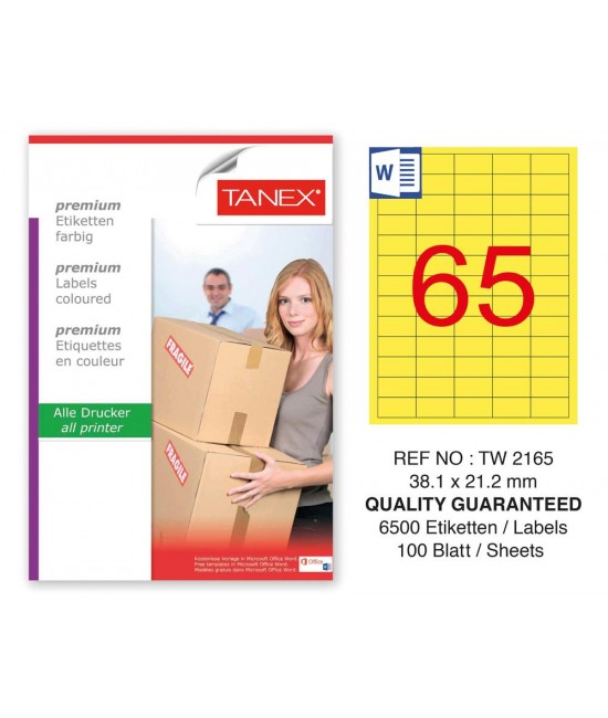 Tanex TW-2165 38,1x21,2mm Sarı Pastel Laser Etiket 100 Lü Paket
