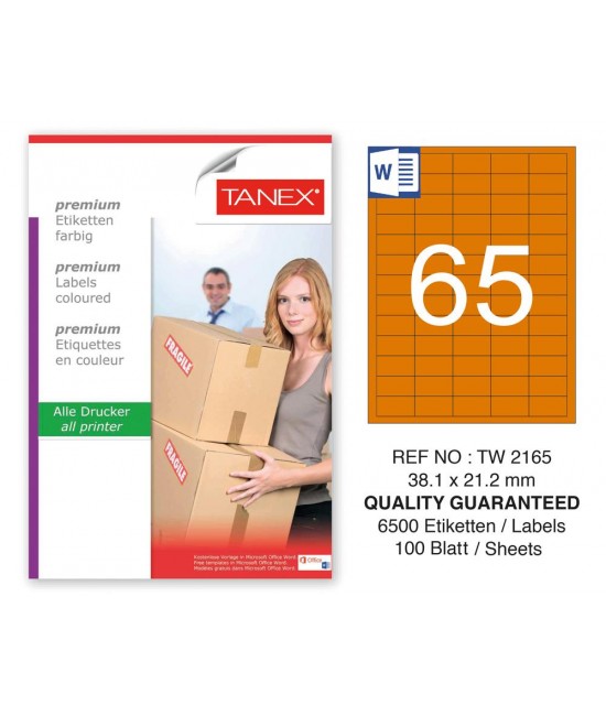 Tanex TW-2165 38,1x21,2mm Turuncu Pastel Laser Etiket 100 Lü