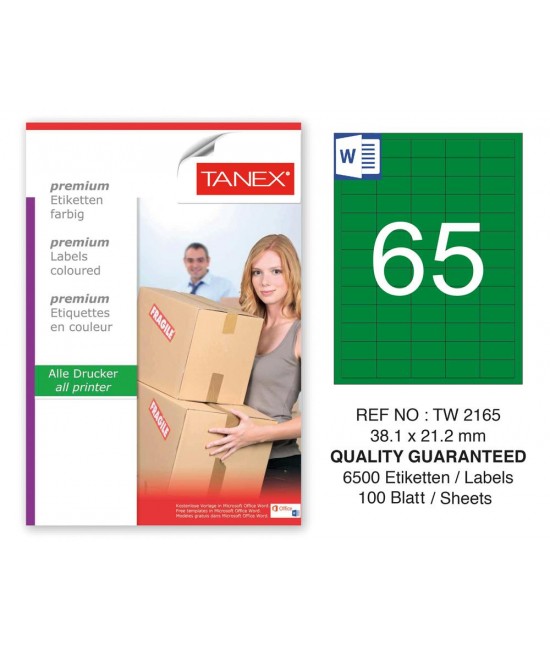 Tanex TW-2165 38,1x21,2mm Yeşil Pastel Laser Etiket 100 Lü