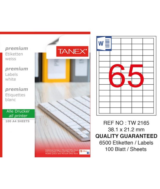 Tanex TW-2165 Beyaz Etiket 38.1 mm x 21.2 mm