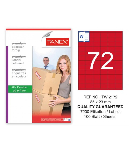 Tanex TW-2172 35x23mm Kırmızı Pastel Laser Etiket 100 Lü