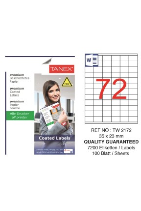 Tanex TW-2172 35x23mm Kuşe Lazer Etiket 100 Lü Paket