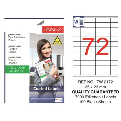 Tanex TW-2172 35x23mm Kuşe Lazer Etiket 100 Lü Paket Tanex TW-2172 35x23mm Kuşe Lazer Etiket 100 Lü Paket