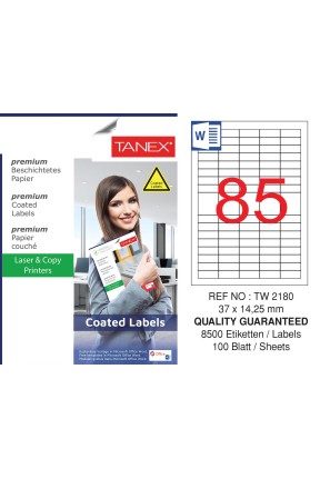 Tanex TW-2180 37x14.25mm Kuşe Lazer Etiket 100 Lü Paket