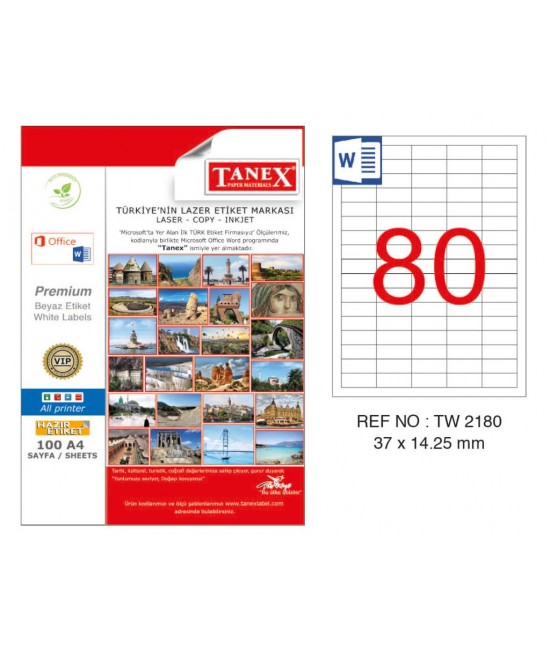 Tanex TW-2180 37x14.25mm Coated Laser Label 100 Pcs Pack