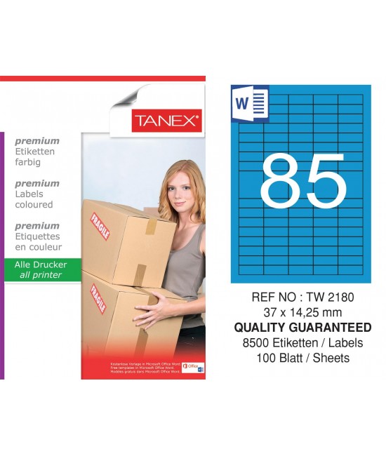 Tanex TW-2180 37x14,25mm Mavi Pastel Laser Etiket 100 Lü