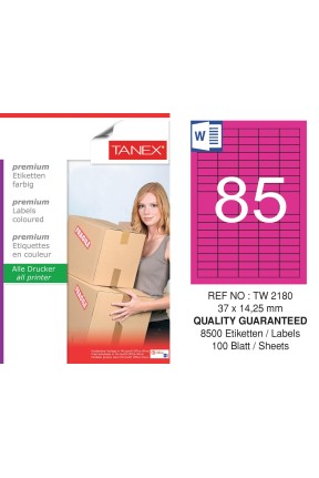 Tanex TW-2180 37x14.25mm Pembe Pastel Laser Etiket 100 Lü Tanex TW-2180 37x14.25mm Pembe Pastel Laser Etiket 100 Lü