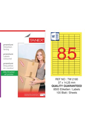 Tanex TW-2180 37x14,25mm Sarı Pastel Laser Etiket 100 Lü Paket Tanex TW-2180 37x14,25mm Sarı Pastel Laser Etiket 100 Lü Paket