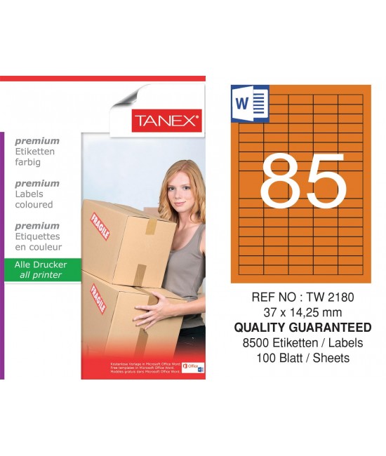 Tanex TW-2180 37x14,25mm Orange Pastel Laser Label 100 Pcs