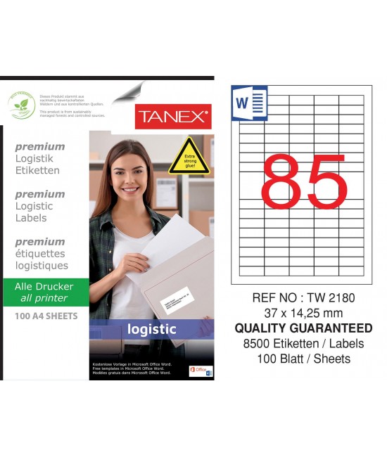 Tanex Tw-2180 Shipping and Logistics Label 37x14.25mm