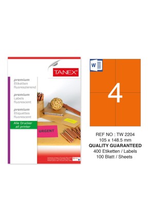 Tanex Tw-2204 105x148,5mm Turuncu Floresan Laser Etiket 100 Lü
