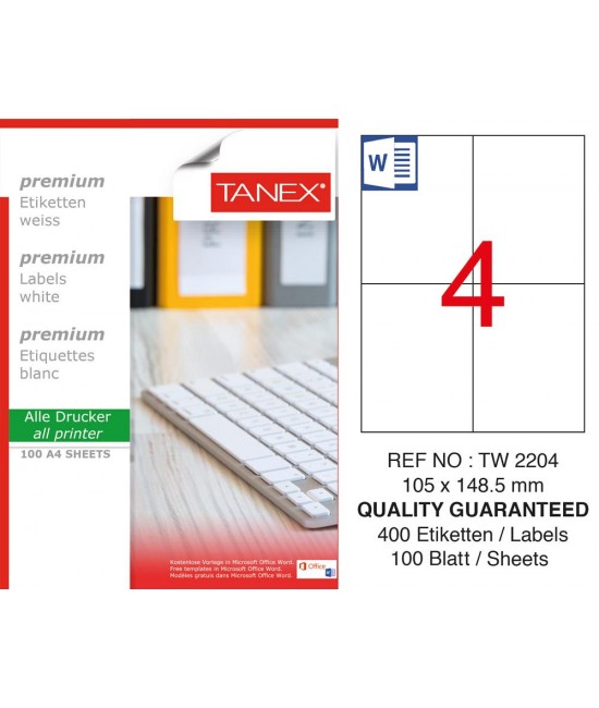 Tanex TW-2204 105x148,5 mm Sökülebilir Etiket 100 Lü