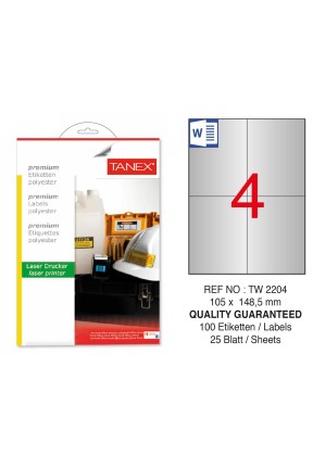 Tanex TW-2204 105x148.5mm Gümüş Lazer Etiket 100 Lü