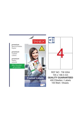 Tanex TW-2204 105x148.5mm Kuşe Laser Etiket 100 Lü Paket