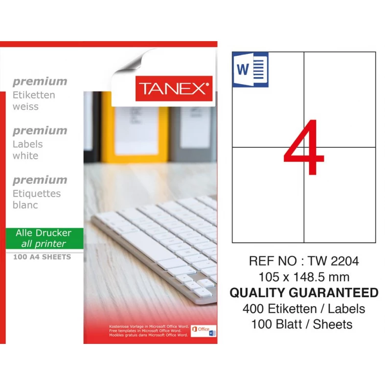 Tanex TW-2204 105x148,5 mm Beyaz Laser Etiket