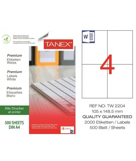Tanex Tw-2204 105x148.5mm Laser Label 500 Pcs