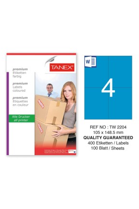 Tanex TW-2204 105x148,5mm Mavi Pastel Laser Etiket 100 Lü 