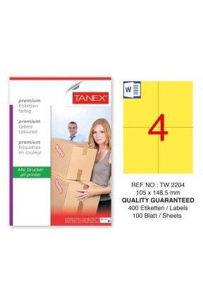 Tanex TW-2204 105x148,5mm Sarı Pastel Laser Etiket 100 Lü Paket