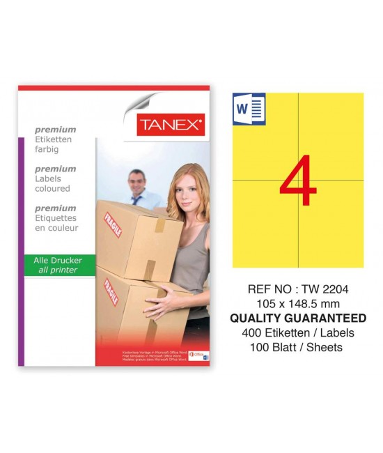 Tanex TW-2204 105x148,5mm Sarı Pastel Laser Etiket 100 Lü Paket