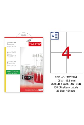Tanex TW-2204 105x148.5mm Şeffaf Laser Etiket 100 Lü