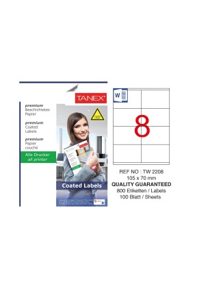 Tanex TW-2208 105x70mm Kuşe Lazer Etiket 100 Lü Paket