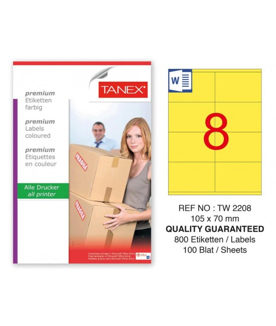 Tanex TW-2208 105x70mm Sarı Pastel Laser Etiket 100 Lü Paket