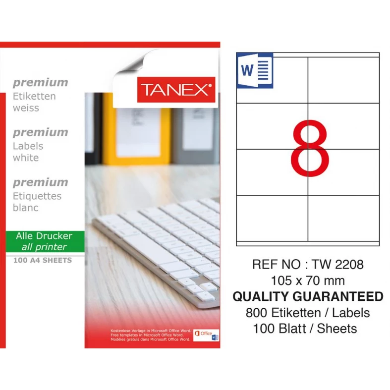 Tanex TW-2208 105x70 mm Beyaz Laser Etiket