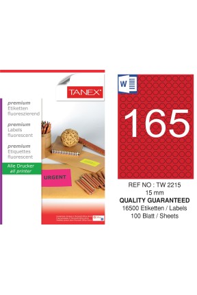 Tanex TW-2215 15 mm Kırmızı Floresan Laser Etiket 100 Lü 