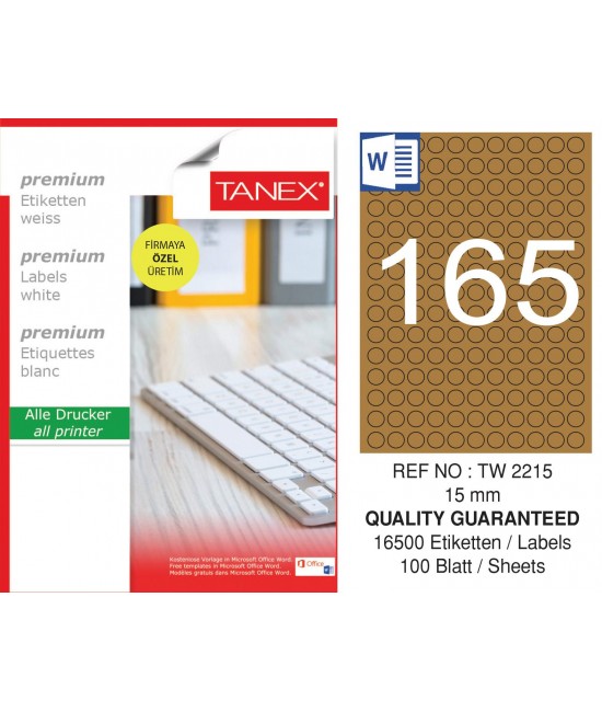 Tanex TW-2215 15 mm Kraft Etiket 100 Lü Paket