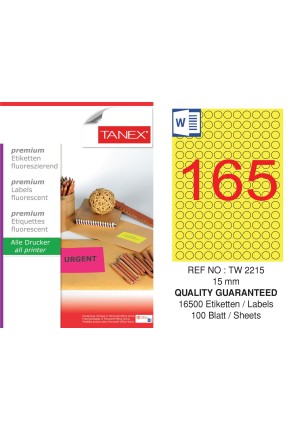 Tanex TW-2215 15 mm Sarı Floresan Laser Etiket 100 Lü 