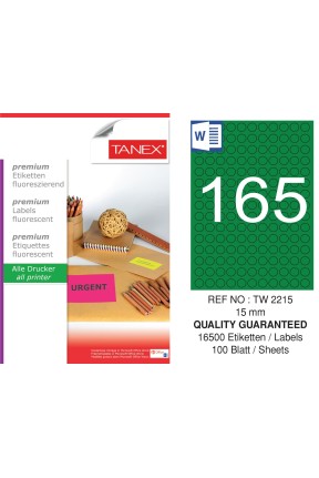 Tanex Tw-2215 15 mm Yeşil Floresan Laser Etiket 100 Lü 