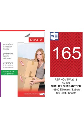 Tanex TW-2215 15mm Kırmızı Pastel Laser Etiket 100 Lü 