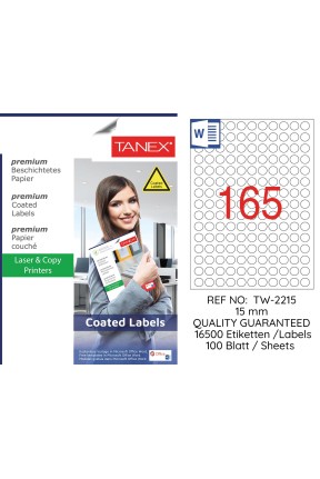 Tanex TW-2215 15mm Kuşe Lazer Etiket 100 Lü Paket
