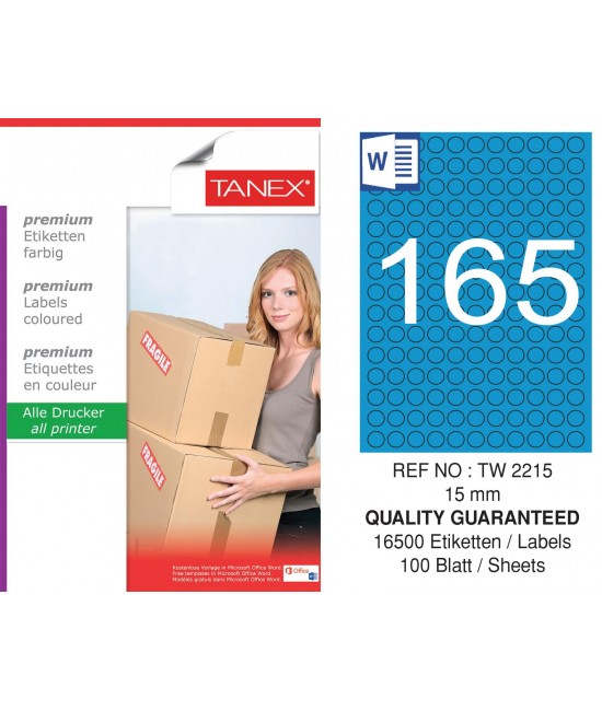 Tanex TW-2215 15mm Mavi Pastel Laser Etiket 100 Lü