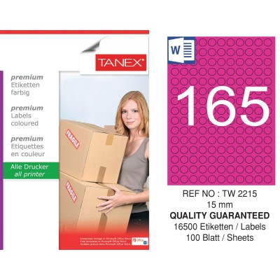 Tanex TW-2215 15mm Pembe Pastel Laser Etiket 100 Lü Tanex TW-2215 15mm Pembe Pastel Laser Etiket 100 Lü