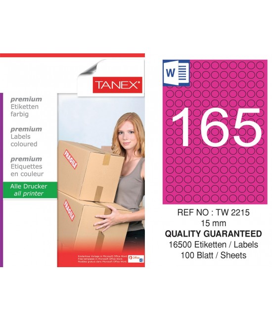 Tanex TW-2215 15mm Pembe Pastel Laser Etiket 100 Lü