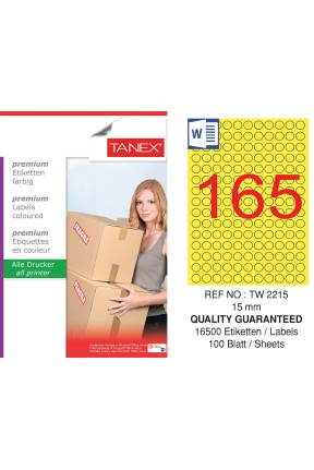 Tanex TW-2215 15mm Sarı Pastel Laser Etiket 100 Lü Paket