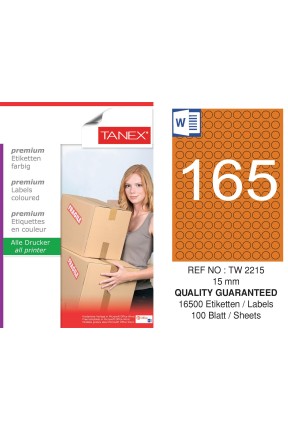 Tanex TW-2215 15mm Turuncu Pastel Laser Etiket 100 Lü 