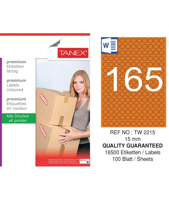 Tanex TW-2215 15mm Orange Pastel Laser Label 100 Pcs