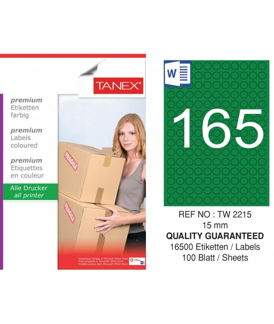 Tanex TW-2215 15mm Green Pastel Laser Label 100 Pcs