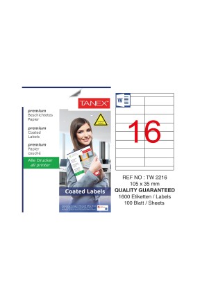 Tanex TW-2216 105x35mm Kuşe Lazer Etiket 100 Lü Paket