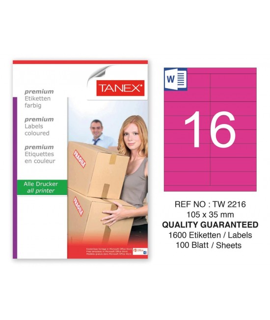 Tanex TW-2216 105x35mm Pembe Pastel Laser Etiket 100 Lü 