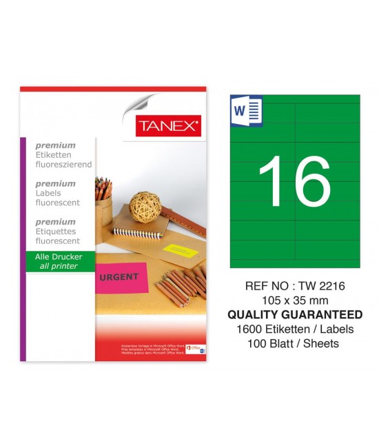 Tanex Tw-2216 105x35mm Green Fluorescent Laser Label 100 Pcs