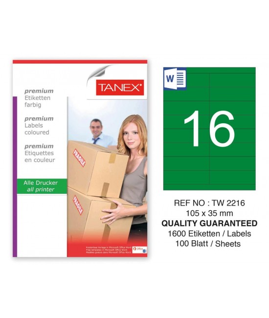 Tanex TW-2216 105x35mm Yeşil Pastel Laser Etiket 100 Lü