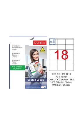 Tanex TW-2218 70x46mm Kuşe Lazer Etiket 100 Lü Paket