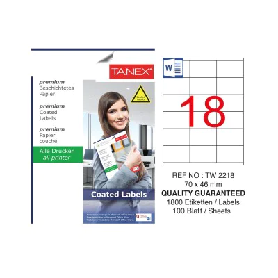 Tanex TW-2218 70x46mm Kuşe Lazer Etiket 100 Lü Paket Tanex TW-2218 70x46mm Kuşe Lazer Etiket 100 Lü Paket