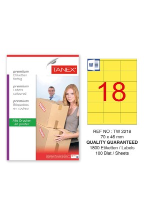 Tanex TW-2218 70x46mm Sarı Pastel Laser Etiket 100 Lü Paket
