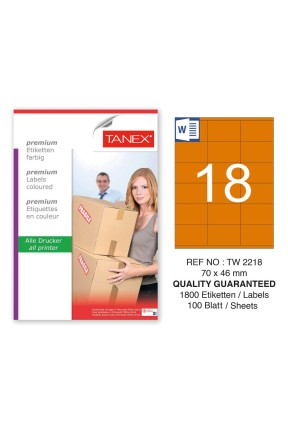 Tanex TW-2218 70x46mm Turuncu Pastel Laser Etiket 100 Lü 